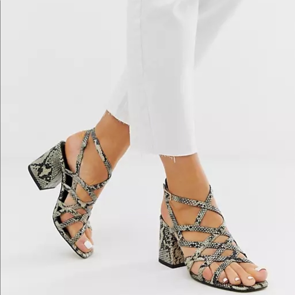 ASOS Strappy Block Heeled Sandal in Snake Print